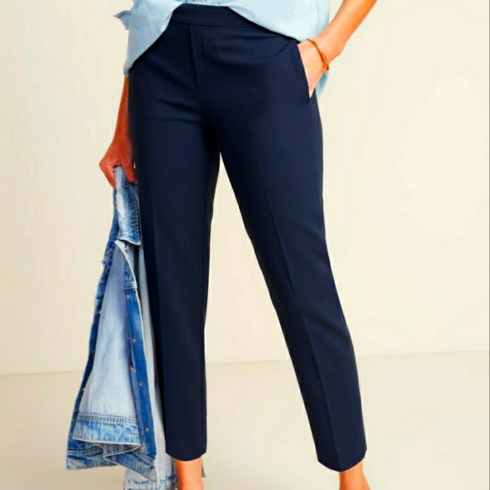 Old Navy Women, Size 12 Tall, Navy Blue Mid-Rise Straight Pull-On Ankle Pants